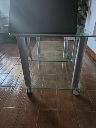 Mesa TV cristal 2 baldas con ruedas