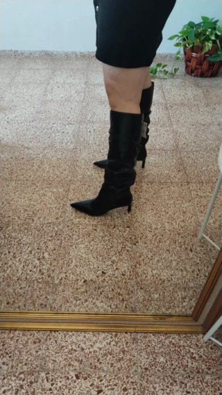 Botas altas Zara piel negras 6 cm