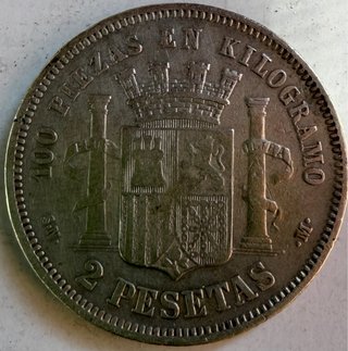 Moneda 2 Pesetas Gobierno Provisional 1870
