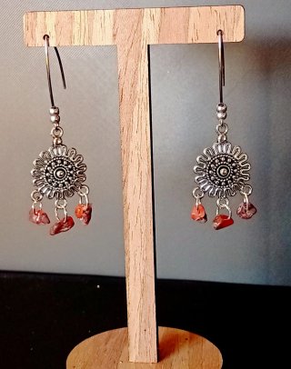 Pendientes Plata Piedras Naturales Rojas