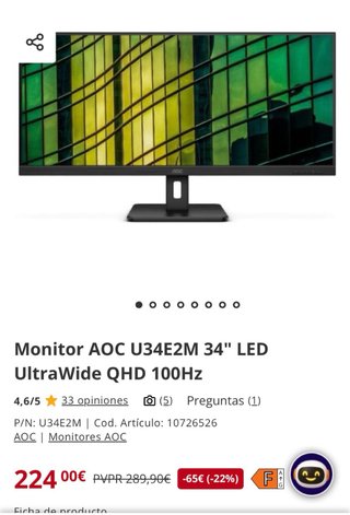 Monitor AOC 34 UltraWide QHD 100Hz Nuovo