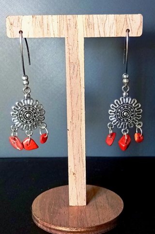Pendientes Plata con Piedras Naturales Rojas