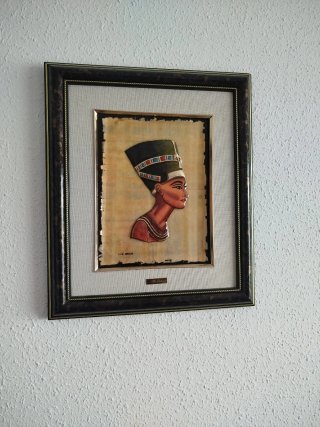Cuadro Egipcio Nefertiti Papel y Madera
