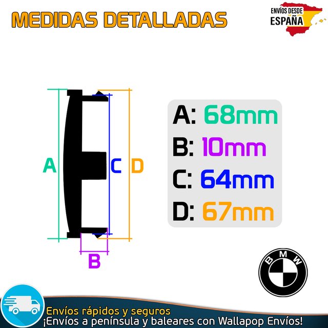 Tapas BMW 68mm x4 Tapacubos Buje Centro Llantas