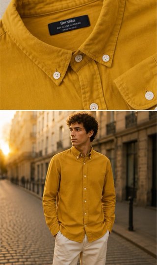 Camisa Oxford Bershka Mostaza Talla XL