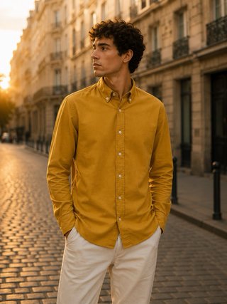 Camisa Oxford Bershka Mostaza Talla XL