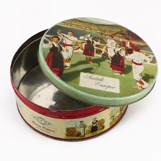 Antica Scatola di Latta Galletas Cuétara Assortimento Europeo Anni '50