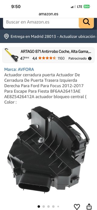 Cerradura Puerta Coche ford focus y fiesta