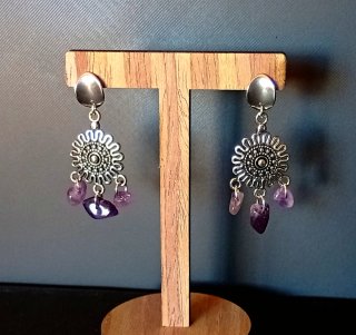 Pendientes Plata Piedras Naturales Moradas