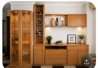 Mueble de salón madera y cristal