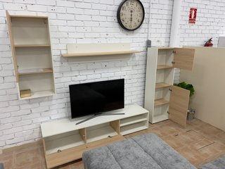 Mueble TV modular salón blanco y madera