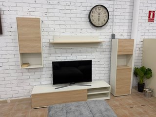 Mueble TV modular salón blanco y madera