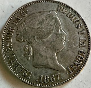 1 Escudo Plata 1867 Isabel II Madrid