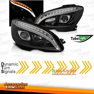 MB W204 07-10 FAROS TUBE LIGHT NEGROS CON INTERMI
