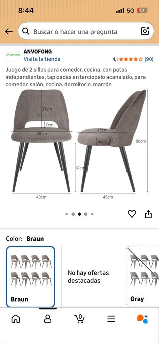 Juego de 2 sillas comedor ANVOFONG