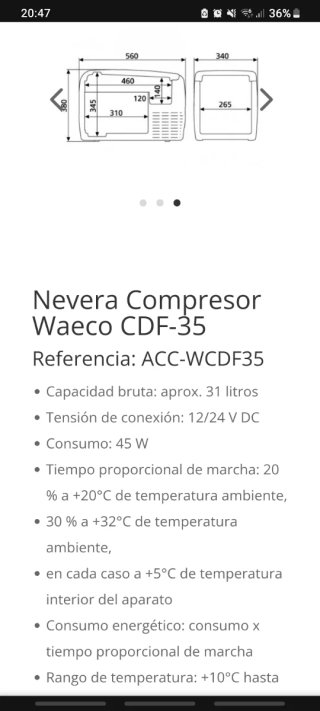 Nevera Waeco compresor 12/24 v 35L