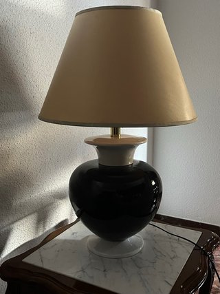 Lámpara de mesa cerámica azul marino y beige