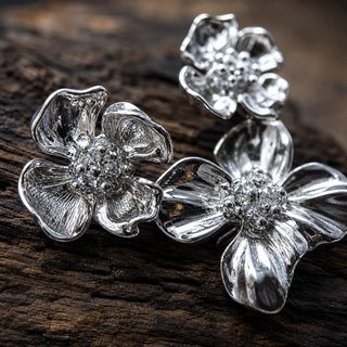 Pendientes Flor Plateados Colgantes