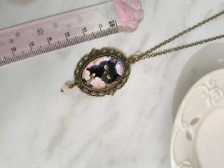 Collana vintage gattino nero cammeo