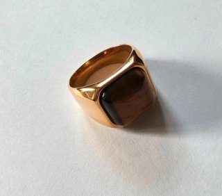 Anillo Hombre Acero Piedra Natural Marrón/Dorado