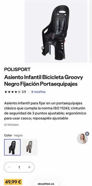 Silla bici niño negra NUEVA SIN USAR