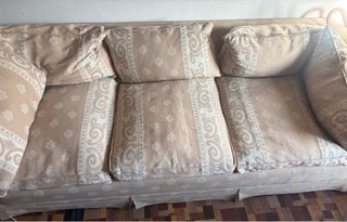 Sofá de 3 plazas tela beige y blanco
