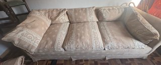 Sofá de 3 plazas tela beige y blanco