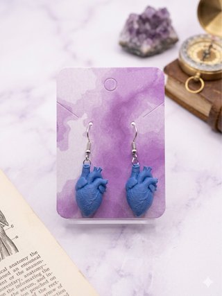 Pendientes Corazón Anatómico Azul en 3D de plata