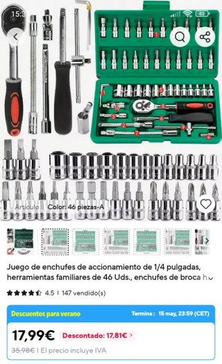Juego de llaves de vaso 46 piezas