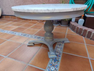 Mesa centro vintage mármol blanco y madera maciza