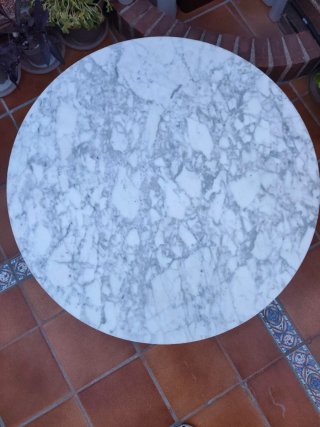 Mesa centro vintage mármol blanco y madera maciza