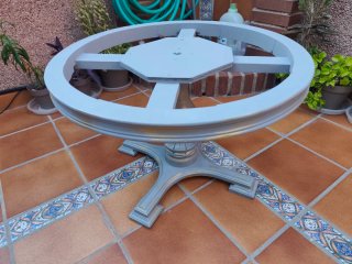 Mesa centro vintage mármol blanco y madera maciza