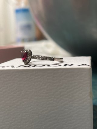 Anillo Pandora Corazón Rojo Plata