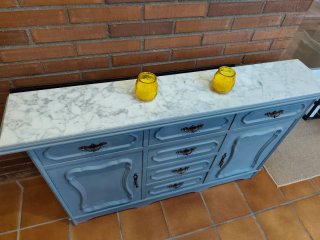 Mobile ingresso vintage grigio con marmo bianco