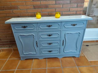 Mobile ingresso vintage grigio con marmo bianco