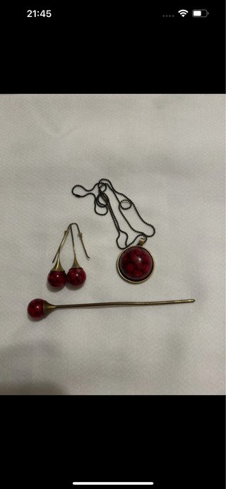 Juego vintage colgante, pendientes y horquilla