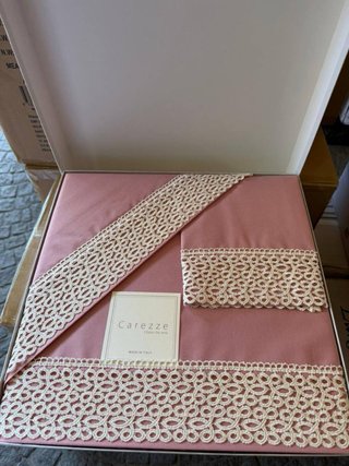 Completo letto matrimoniale rosa pizzo