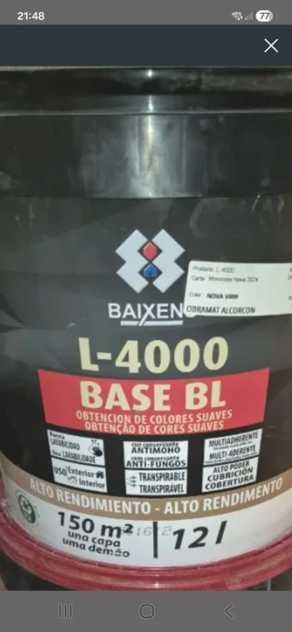 Bote Pintura Base NOVA VO99 Baixen L-4000