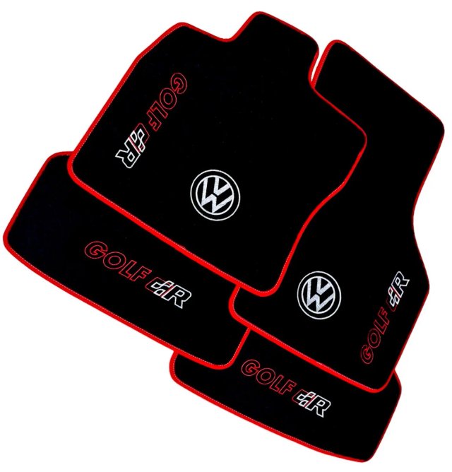 Alfombrillas Golf Mk8 negras con logo y bordes rojos