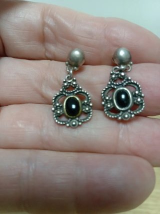 Pendientes Plata y Azabache Cortos