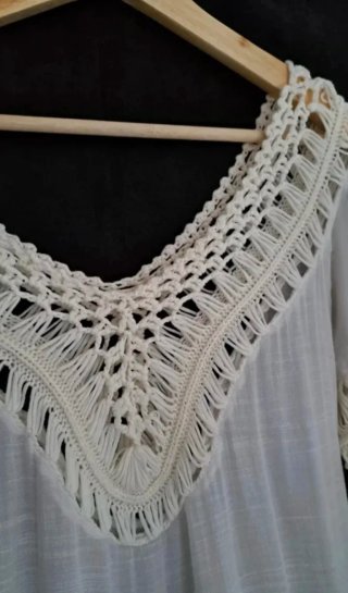 Blusa vestido corto bohemio crochet flecos verano