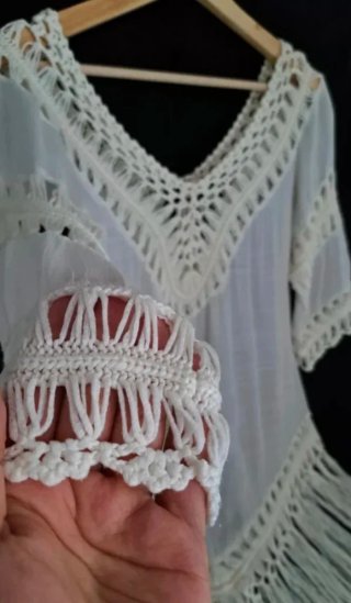 Blusa vestido corto bohemio crochet flecos verano