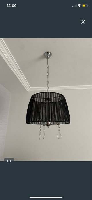 Lámpara colgante negra tela y cristal