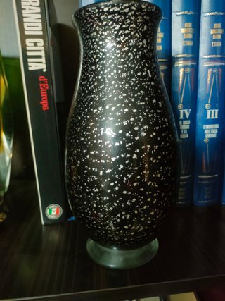 Vaso Murano Vetro Scaglie Argento Nero