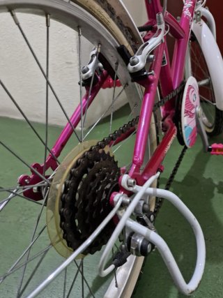 Bicicleta infantil rosa y blanca