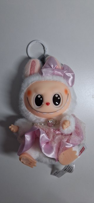 Labubu Peluche Blanco Rosa Llavero
