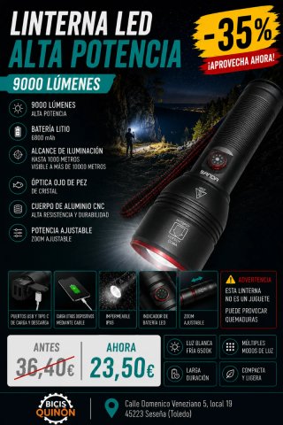 Linterna LED Alta Potencia 9000 Lúmenes