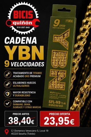 Cadena YBN 9 Velocidades Oro Premium