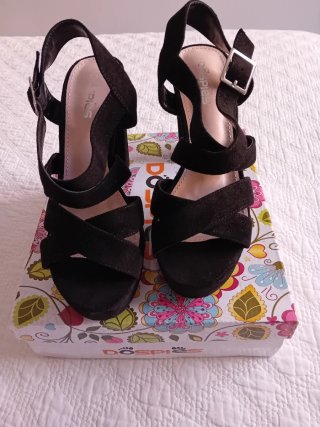 Sandalias ante negro plataforma tacón Dospies