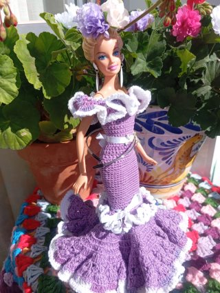 Traje Flamenca Barbie Morado y Blanco